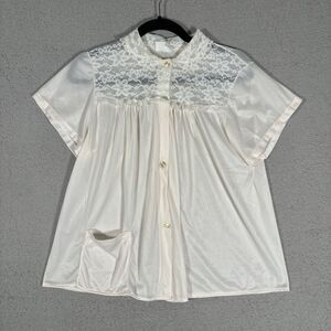 Vintage Philmaid Women’s S Pajama Top Peach Button Up Lace Collar Pocket‎ Top